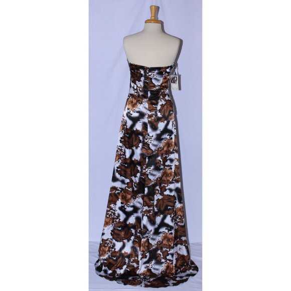 Neblon #5858 Camo-Like Print Satin Prom Gown-Size S-Brown Camp Print-NEW W/Tags - Picture 3 of 7
